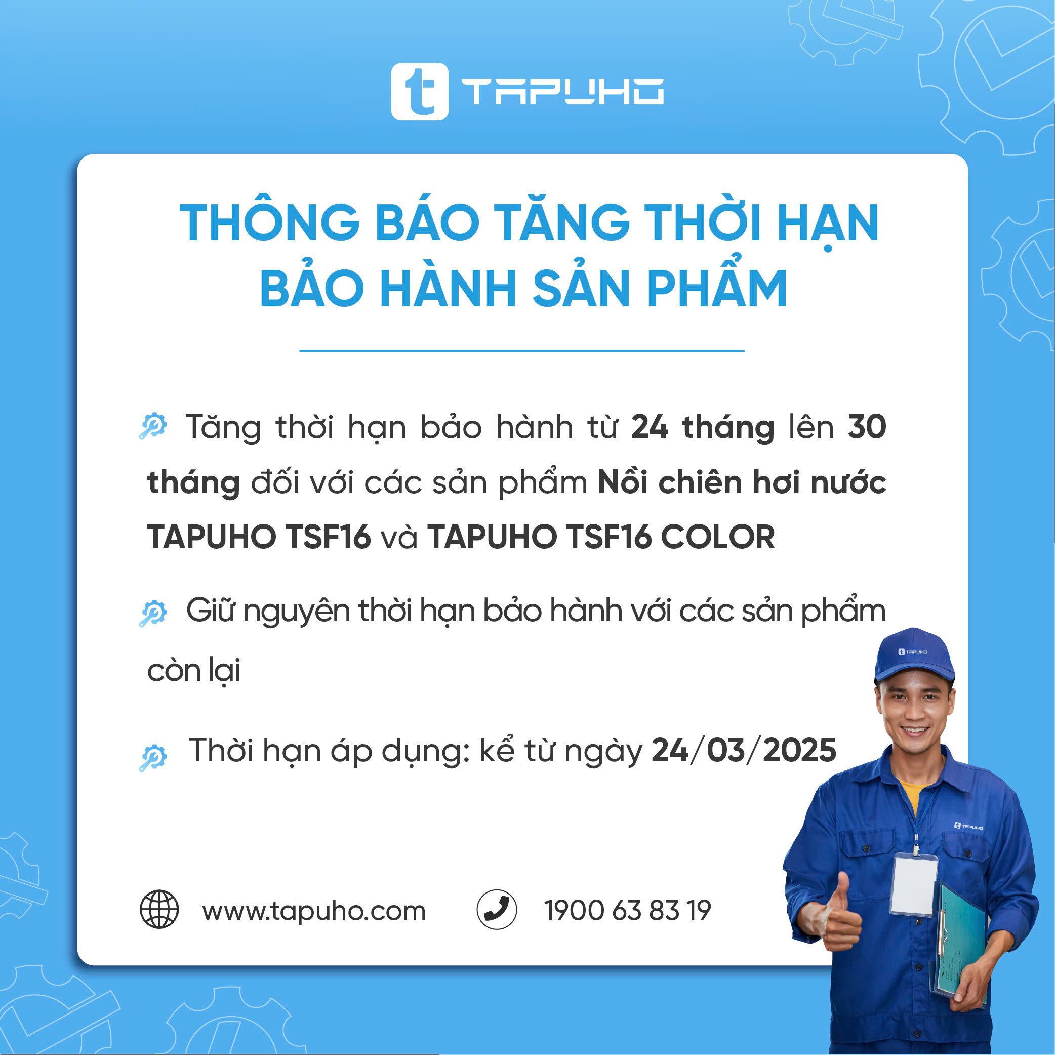 THÔNG BÁO THAY ĐỔI CHÍNH SÁCH BẢO HÀNH SẢN PHẨM TAPUHO